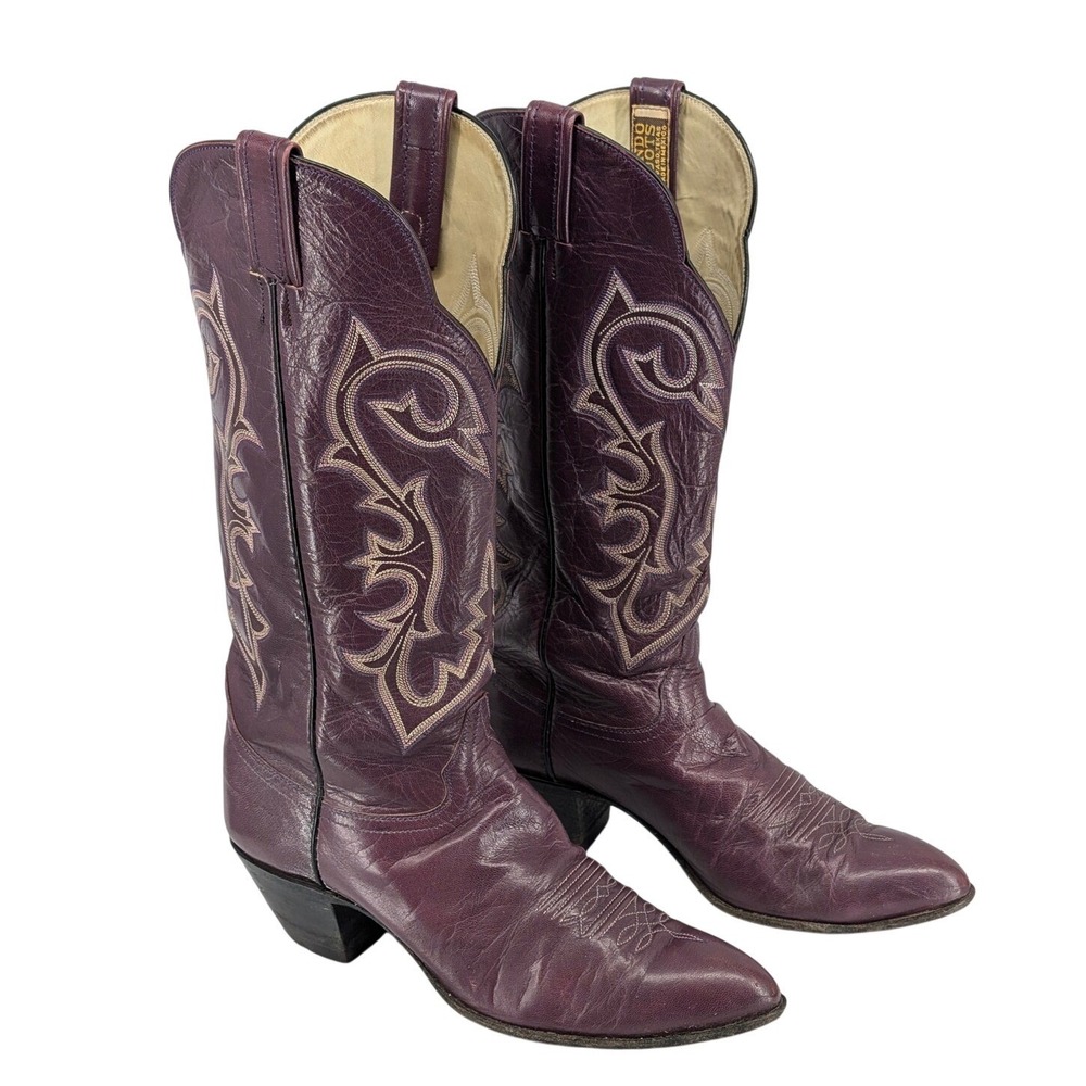 Hondo Cowboy Boots Mens 9.5A Narrow Burgundy Leather Western Stitched Rodeo Boho